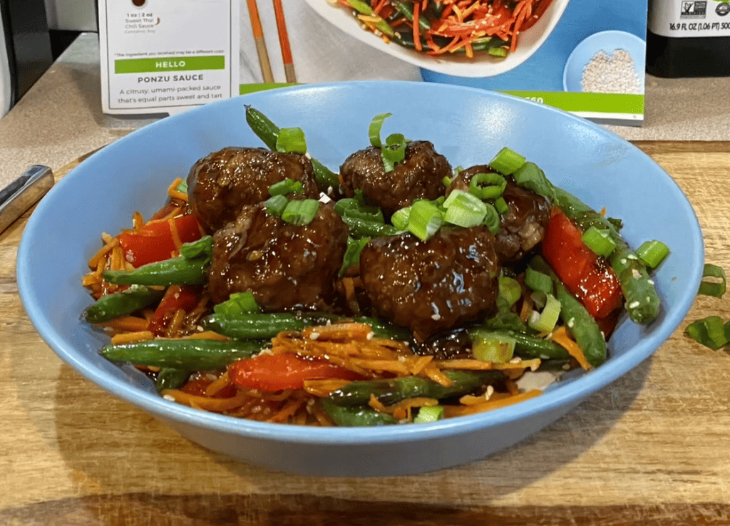 Hello Fresh Meatballs with sweet soy glaze