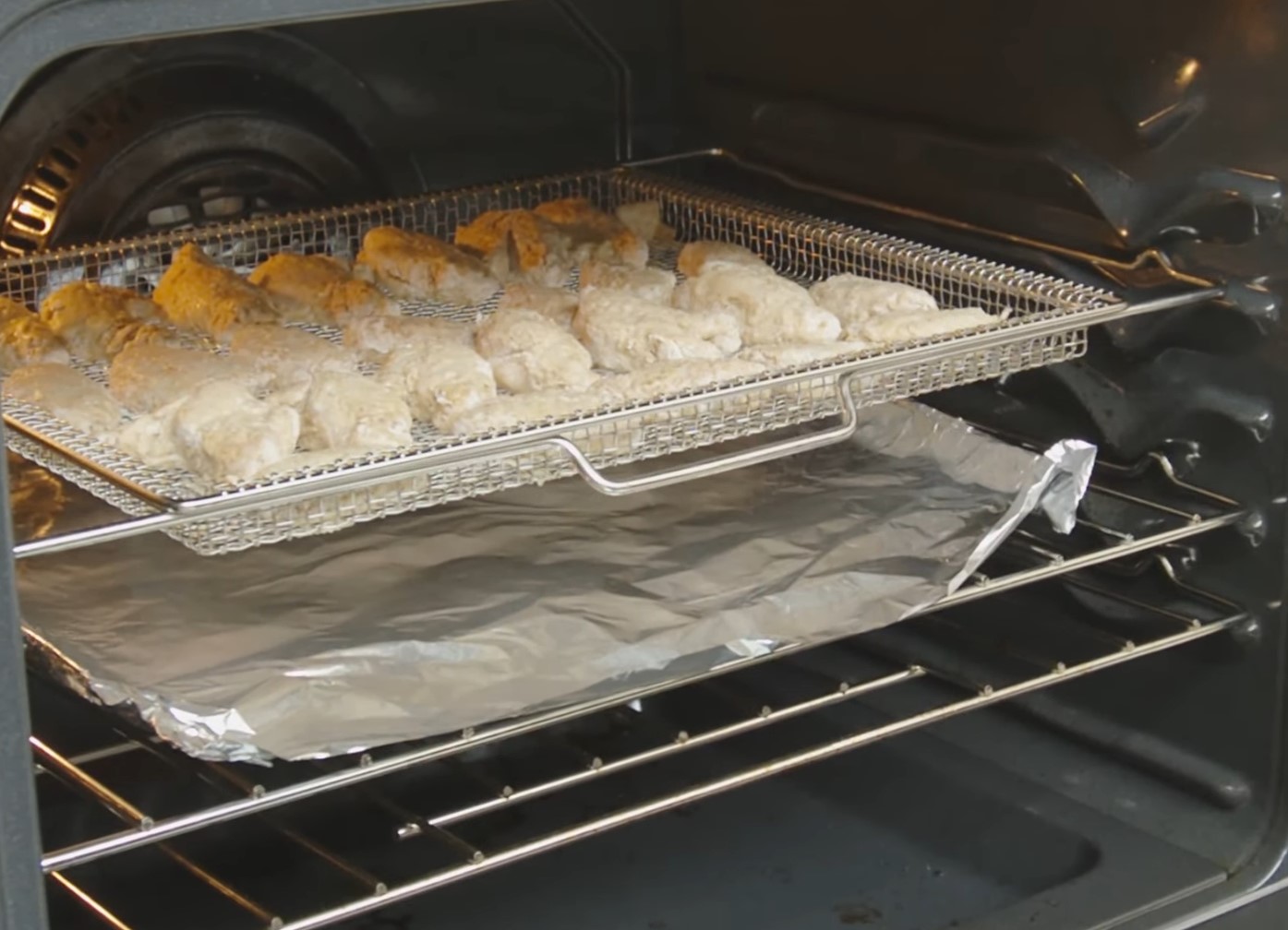 air fryer tray placed in oven